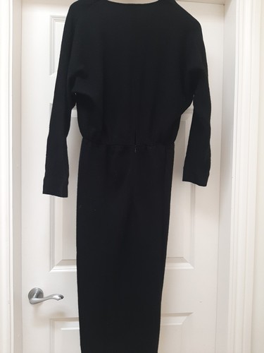 Massimo Dutti Dress Black Small Midi Stretchy V-neck Wool Mix - Picture 2 of 5