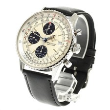 BREITLING OLD NAVITIMER A13022 41mm SS Leather Silver/Black Chronograph #C344