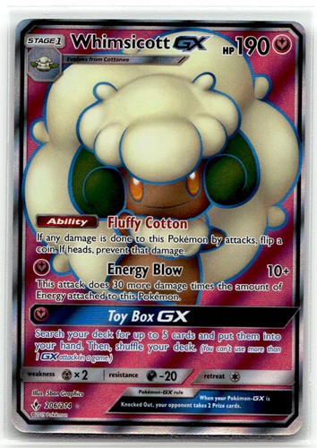 Whimsicott GX (Full Art) #206/214 (Holo) (NM) SM - Unbroken Bonds SM10 Pokemon
