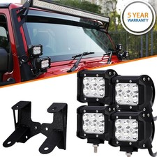 For Jeep Wrangler Jk 4pcs 4 Inch Led Light Bar Pods A-pillar Mount Bracket