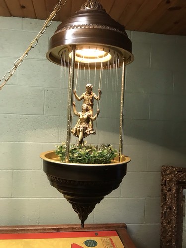 VTG MCM HOLLYWOOD REGENCY HANGING OIL LAMP W/BOY SWINGING GIRL 35” TALL - Picture 2 of 16