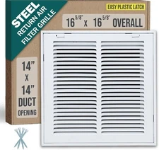 Steel Return Air Filter Vet Cover Grill Fits 14x14 Duct Opening 1 Inch Filters