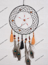 12" Bohemian Dream Catcher   Round Moon Design, Beads, Tassels, Handmade Decor