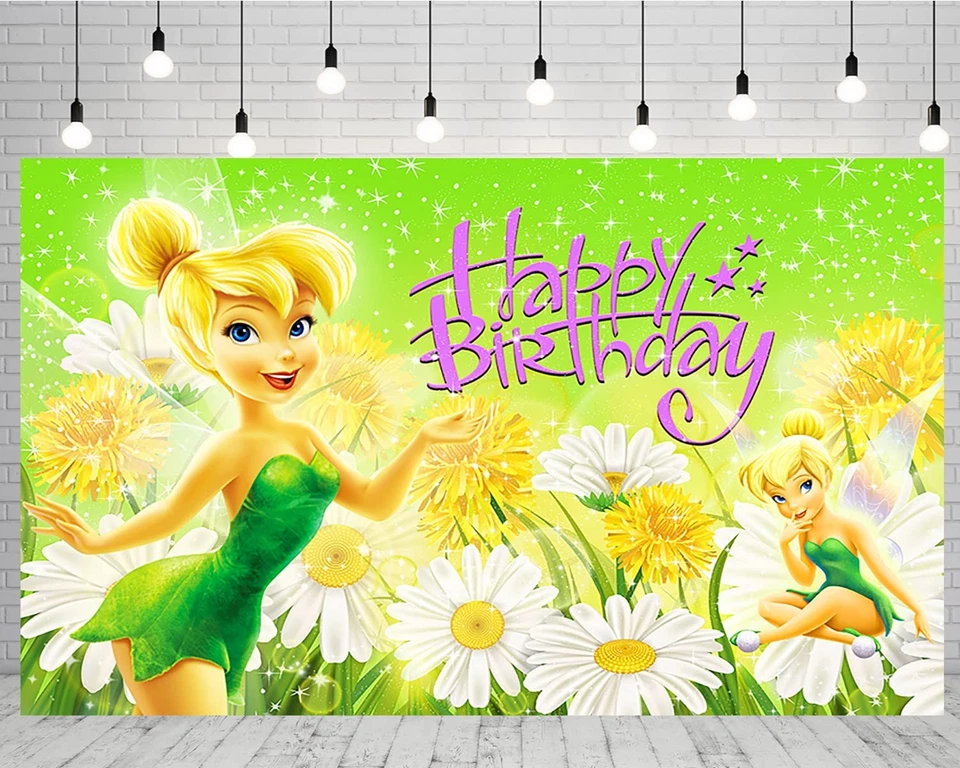 Basifoto Tinkerbell Birthday Party Backdrop 5x3ft Green Polyester - Image 4 of 4