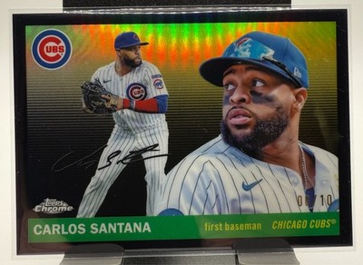 2025 Topps Chrome Platinum Carlos Santana #93 Black Refractor /10 Cubs