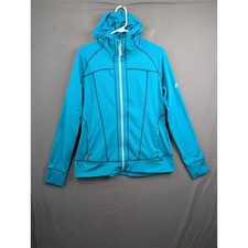Eddie Bauer First Ascent Women TL Blue Grid Fleece Full Zip Hooded Jacket