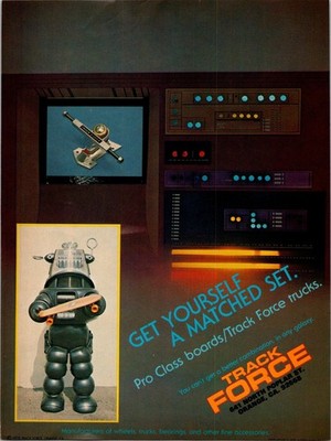 1978   TRACK FORCE Trucks print ad   1970s robot skateboard ADS-68