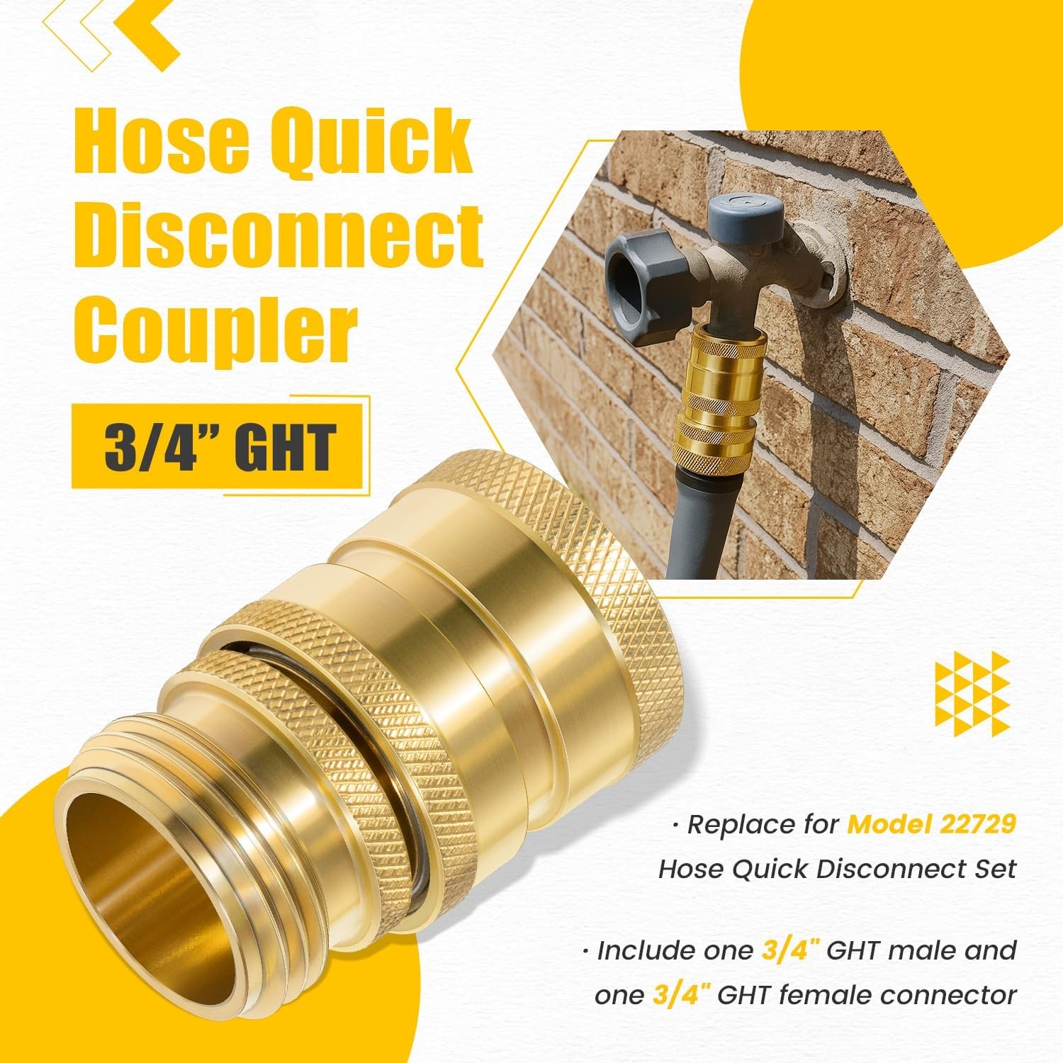 for Dramm 22729 Heavy Duty Brass Hose Coupler Quick Disconnect Connector 3/4”