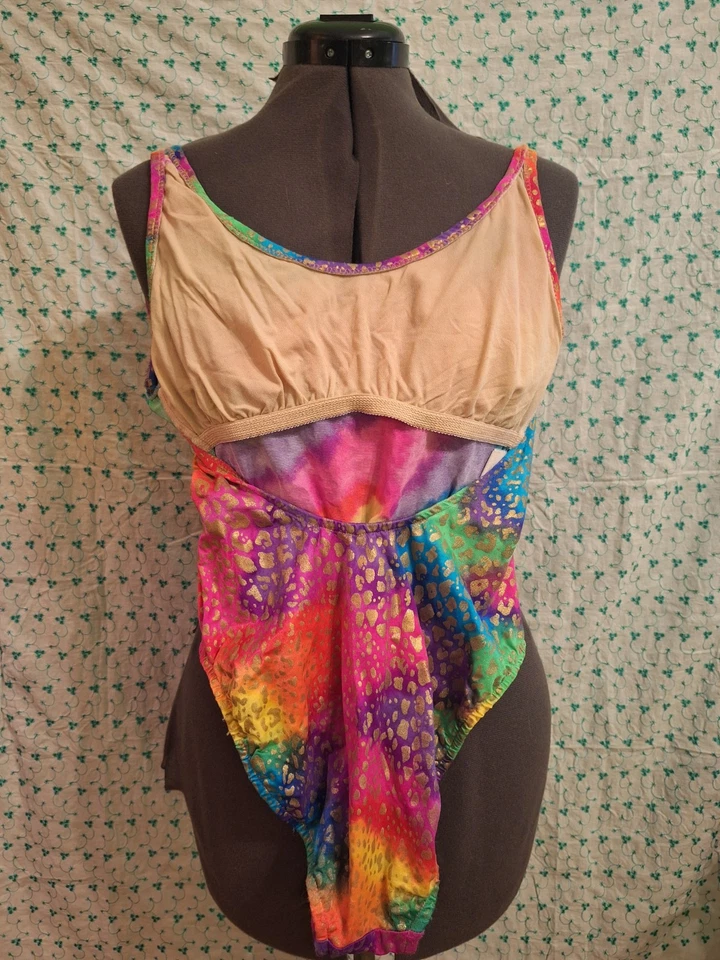 Maiô vintage anos 80 90 leopardo neon peça única colorido médio - Imagem 2 de 3