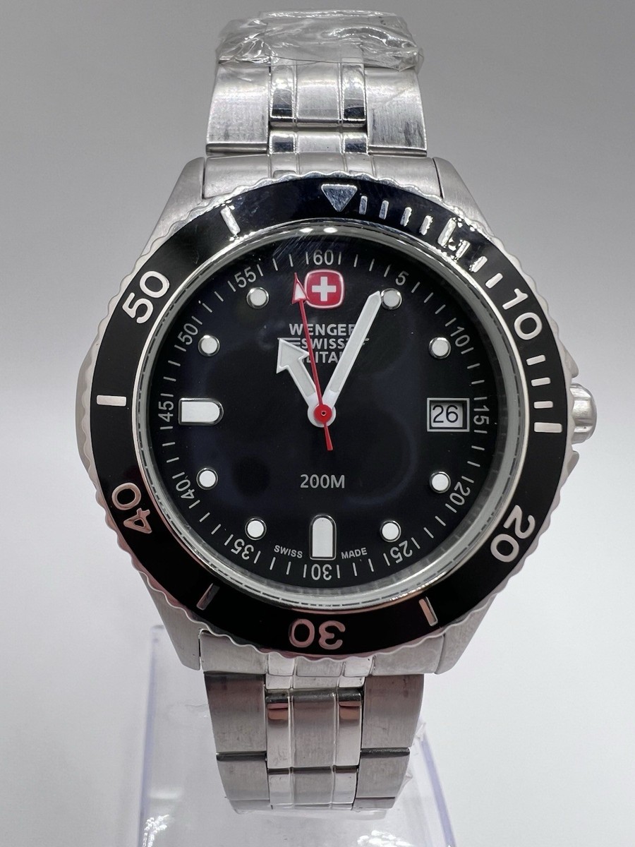 Mens Unworn Wenger Swiss Military Black Dial Date Watch 79077 200m