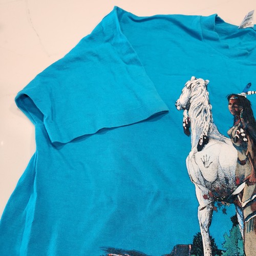 Vintage 90er T-Shirt Single Stitch Grafik Puff Print Indianerin Pferd Ragtops - Bild 4 von 12