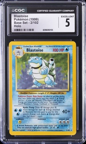 1999 POKEMON BASE SET UNLIMITED HOLO #2 BLASTOISE CGC 5