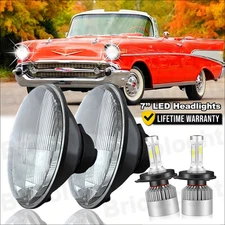 Pair 7 Inch Round LED Headlights Hi/Lo Sealed Beam for Chevy Bel Air 1955-1957 A