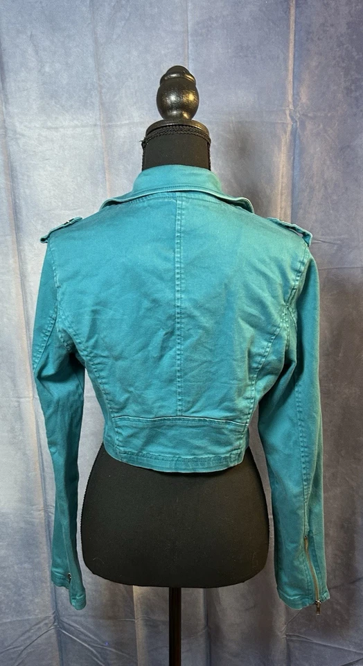 Celebrity Pink Blue Cropped Moto Jacket Women’s Size Medium - Image 4 of 4