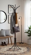 Wooden & Metal Coat Rack Stand – Modern Freestanding Hall Tree –Wenge Dark Brown