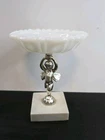 Vintage Cherub Angel Milk Glass Pedestal Marble Jewelry Soap Dish Italy
