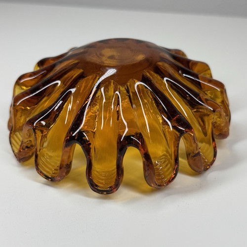Tazón de arte de vidrio ámbar con borde de dedo de 14 dedos plato de baratija de 5,25" de diámetro pequeño - Imagen 8 de 19