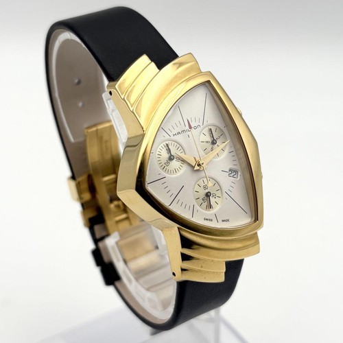 Hamilton Ventura Chronograph Gold Quartz Men's Watch with Leather Band - Picture 12 of 12