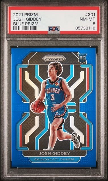 Josh Giddey 2021-22 Panini Prizm Prizms Blue #301 (RC) OKC! 032/199 PSA 8