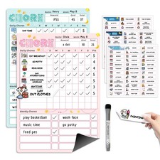 Magnetic Kids Chore Chart for 2 Kids Blue Pink, Dry Erase Routine Chart for...