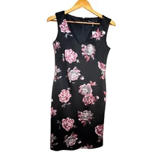 White House Black Market Black Floral Scuba Sheath Dress Size 4 Cocktail Party