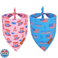 PTDECOR USA Flag Dog Bandana Pink Blue Flag Hat Patterns, 4th of July Pet Sca