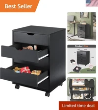 Durable 5-Drawer Wood Dresser with Casters - Modern Black Finish for Any Space