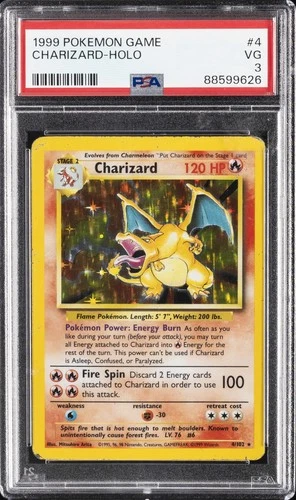 1999 POKEMON BASE SET UNLIMITED #4 CHARIZARD-HOLO PSA 3