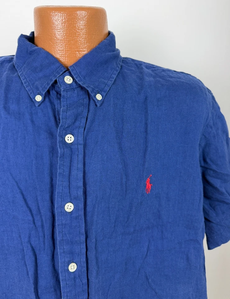 Ralph Lauren Shirt Men XL Linen Minimal Blue Button Down Outdoors Casual Preppy - Image 2 of 4