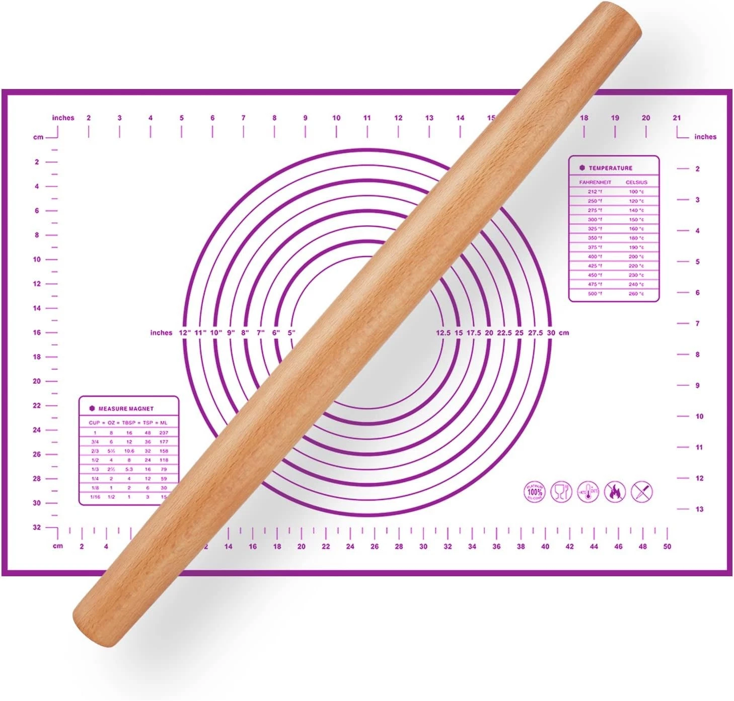 16 Inch Wood Rolling Pin for Baking, Wooden French Dough Roller with Purple