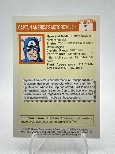 1990 Impel Marvel #31 CAPTAIN AMERICA - Picture 2 of 2