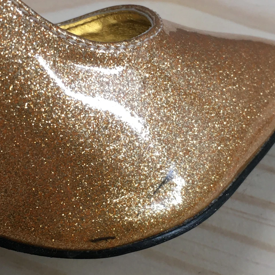Pin Up Couture Heels Womens 8 Bombshell Pointed Slip On Glitter Pumps Gold - Image 4 of 4