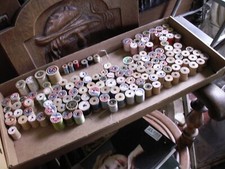 140 wood wooden sewing thread spools vintage with free ship / some thread