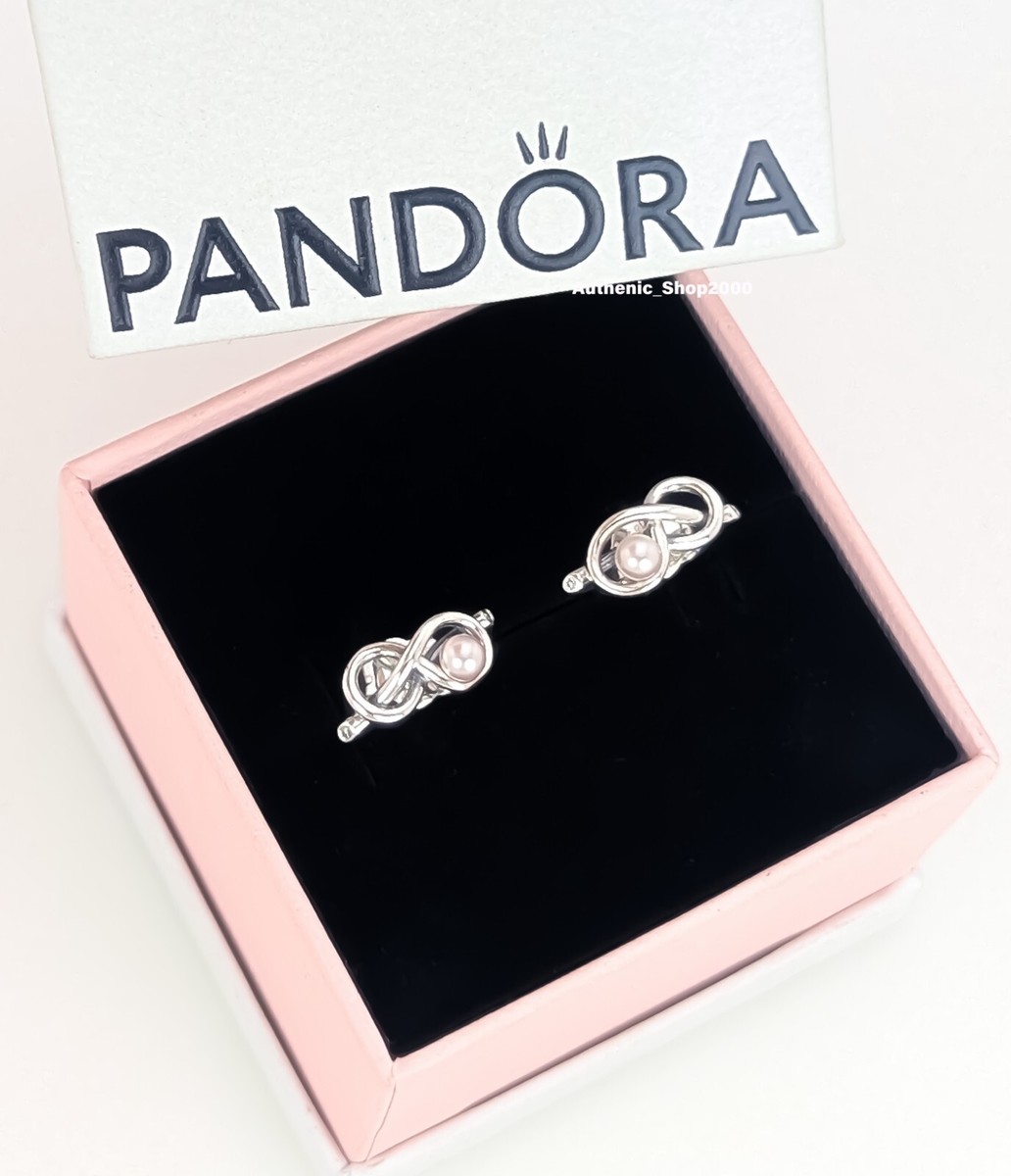 New 100% Authentic PANDORA 925 Pink Pearl Infinity Knot Stud