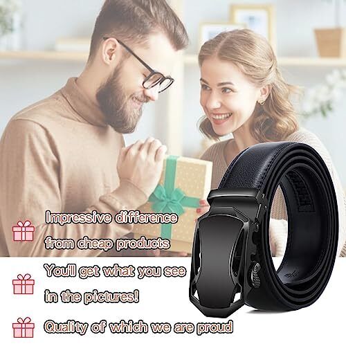 Mens Ratchet Belt, Leather Adjustable Slide Belt For Men Dress Casual Pant Top - Picture 2 of 7