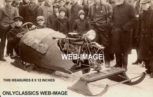 1916 VINTAGE INDIAN V-TWIN MOTORCYCLE 1ST SNOWMOBILE FAST WILD RIDE 8X12 PHOTO - Photo 1/1