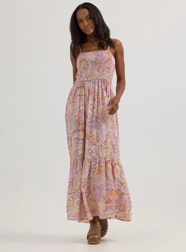 BEST CHOICE WRANGLER Women's Smocked Bodice Maxi Dress, Pastel Paisley