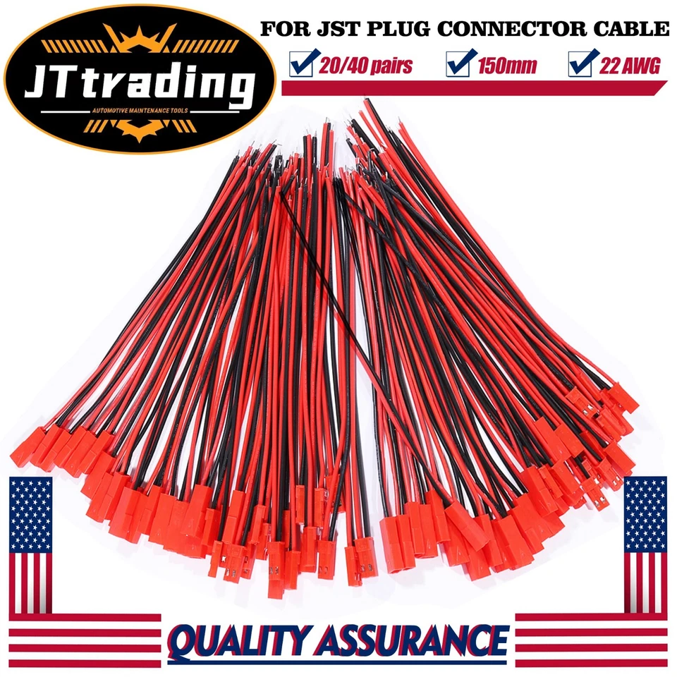 20/40 pairs for JST Plug Male &Female Connector 150mm Wire Cable RC Lipo Battery - Image 2 of 4