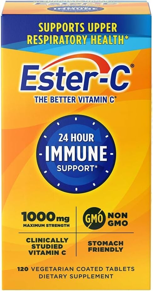 Ester-C Vitamin C 1000 mg Coated Tablets, Immune System Booster Supplement 120ct