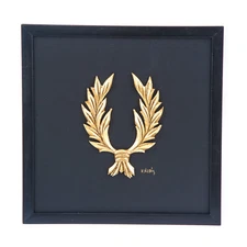 Laurel Wreath Gold Patinated & Black Leather for Wall or Table - 11.8'' x 11.8''