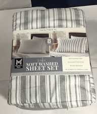 Member's Mark Soft Washed Sheet Set - 2-Pack 8 pcs Twin XL/Twin Gray Gray Strp