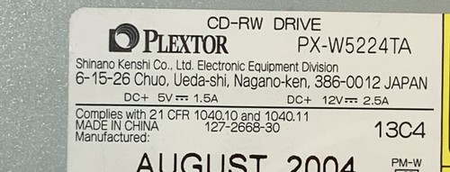 Plextor Plexwriter PX-W5224TA Internal CD-RW Drive, Black & Silver "H6D" - Afbeelding 3 van 4