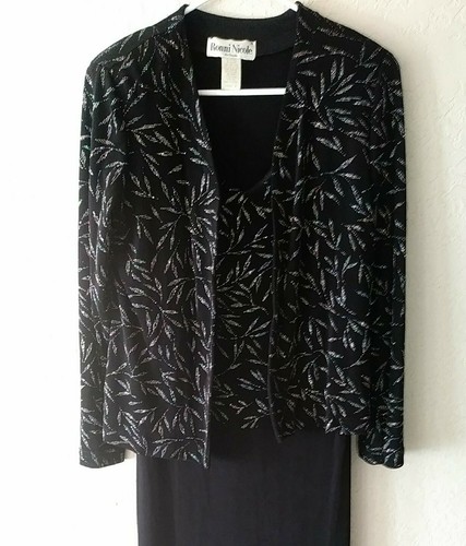 Vintage Ronni Nicole Black Velvet Evening Dress With Jacket Sparkly Thread Sz 8 - 第 2/6 張圖片