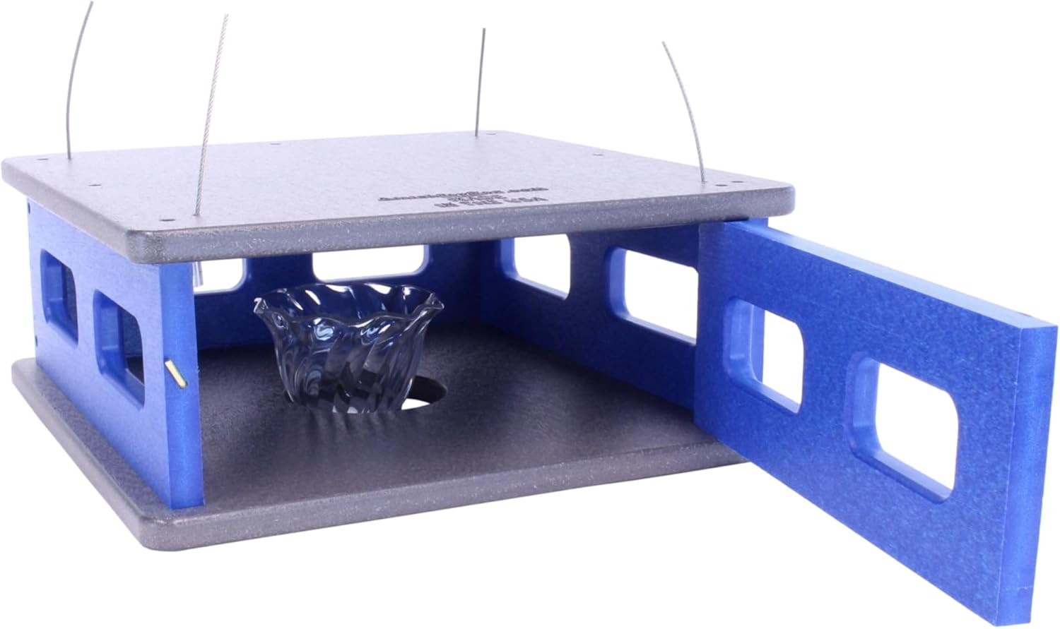 Amish-Made Bluebird Feeder - Durable Hanging Mealworm Block House (Gray/Blue)