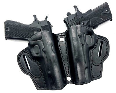 2-GUN Small of Back (SOB) Black Leather Belt Holster for ANY NONRAIL 5'' 1911