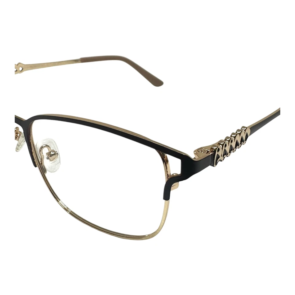 Marco de gafas para mujer dorado marrón cuadrado borde completo metal 52-17-138 lente de demostración Foto 3 de 4
