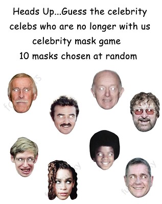 10 x Masken HEADS UP TYP SPIEL - Promi Karte Gesichtsmasken - Kostüm Paket