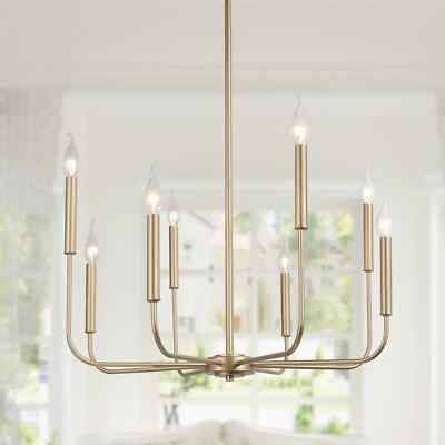 8-Light Vintage Hanging Linear Gold Staggered Candlestick Island Chandelier 