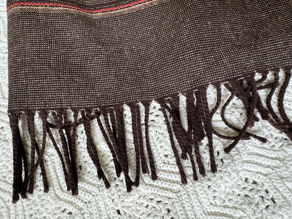 Saia Michele Mistura de Lã Vintage Feminina Tamanho 12 Marrom Midi Franja Bordada, - Imagem 3 de 4