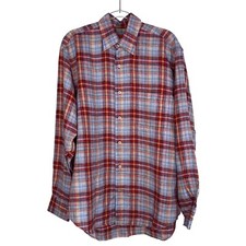 Robert  Talbott Carmel Linen Button Down Shirt Multicolor Plaid Size Medium